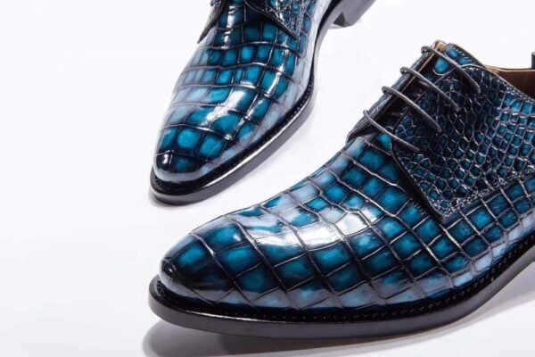 Goodyear Welted Handmade Men Crocodile Leather Lace-Up Shoes,Teal Blue Mens Dress  shoes - Image 5