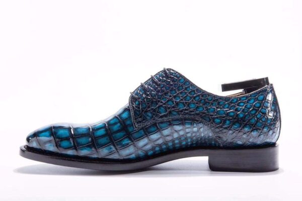 Goodyear Welted Handmade Men Crocodile Leather Lace-Up Shoes,Teal Blue Mens Dress  shoes - Image 7