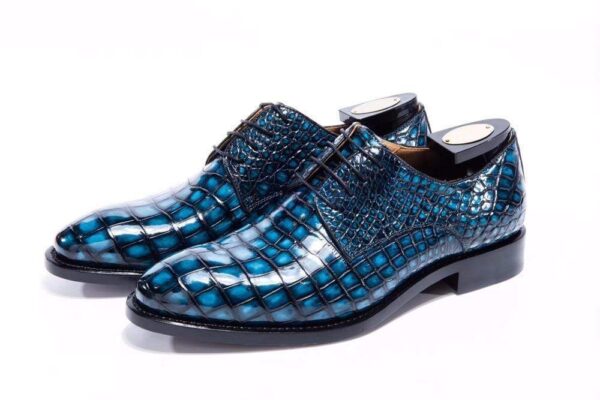 Goodyear Welted Handmade Men Crocodile Leather Lace-Up Shoes,Teal Blue Mens Dress  shoes - Image 3