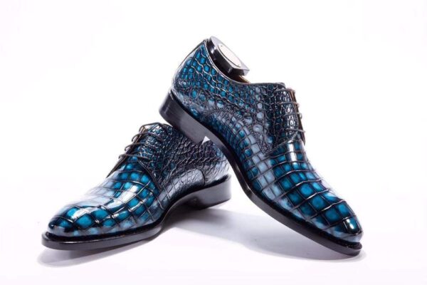 Goodyear Welted Handmade Men Crocodile Leather Lace-Up Shoes,Teal Blue Mens Dress  shoes - Image 2