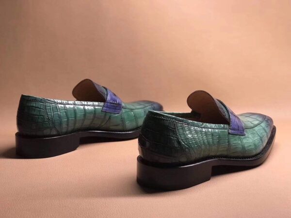 Green Men's Crocodile Leather Loafers,Slip-Ons Diving Shoes, Penny Loafers Shoes - Image 4