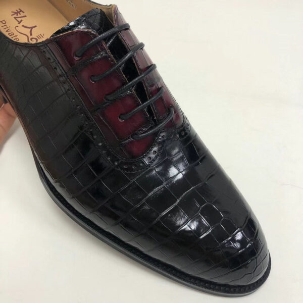 Handmade Crocodile Leather  Vintage Two Tone Classic Lace Up Leather Lined Shoes - Image 5