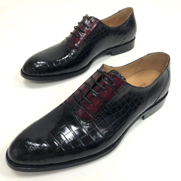 Handmade Crocodile Leather  Vintage Two Tone Classic Lace Up Leather Lined Shoes - Image 3