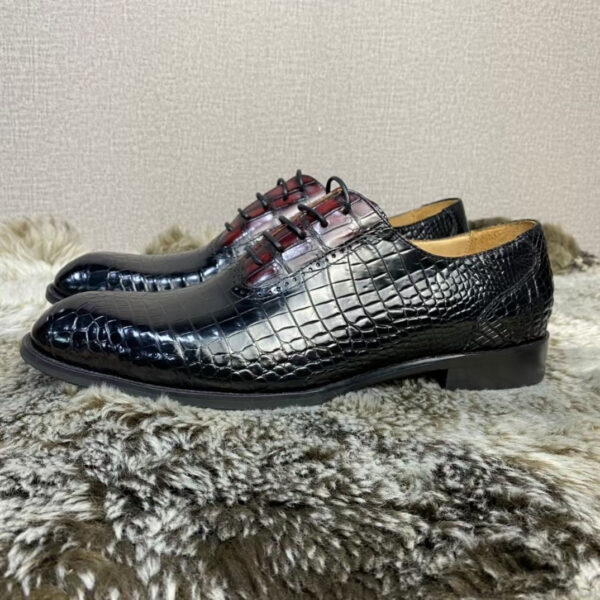 Handmade Crocodile Leather  Vintage Two Tone Classic Lace Up Leather Lined Shoes - Image 10