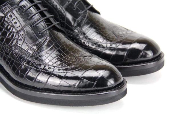 Handmade Crocodile Shoes Modern Classic Brogue Lace Up Leather Lined Perforated Dress Shoe - Image 3