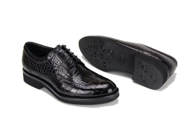 Handmade Crocodile Shoes Modern Classic Brogue Lace Up Leather Lined Perforated Dress Shoe - Image 5