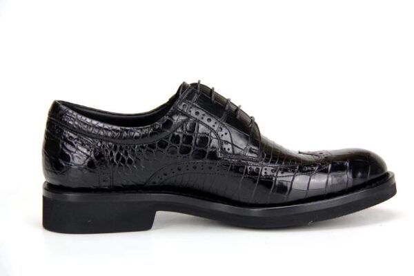 Handmade Crocodile Shoes Modern Classic Brogue Lace Up Leather Lined Perforated Dress Shoe - Image 4