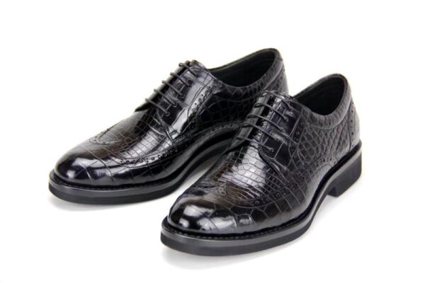 Handmade Crocodile Shoes Modern Classic Brogue Lace Up Leather Lined Perforated Dress Shoe