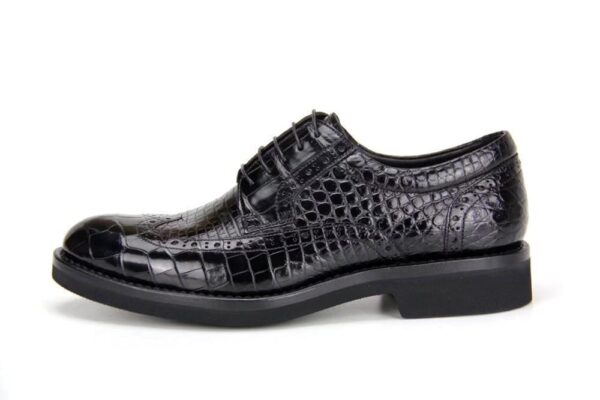 Handmade Crocodile Shoes Modern Classic Brogue Lace Up Leather Lined Perforated Dress Shoe - Image 2