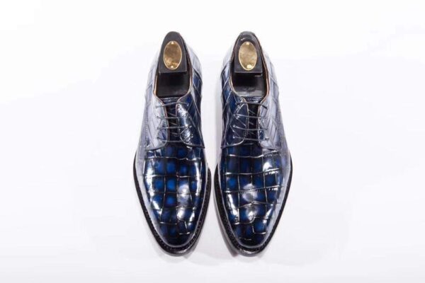 Handmade Men Crocodile Leather Lace-Up Shoes,Mens Dark Blue Crocodile Leather Dress Shoes