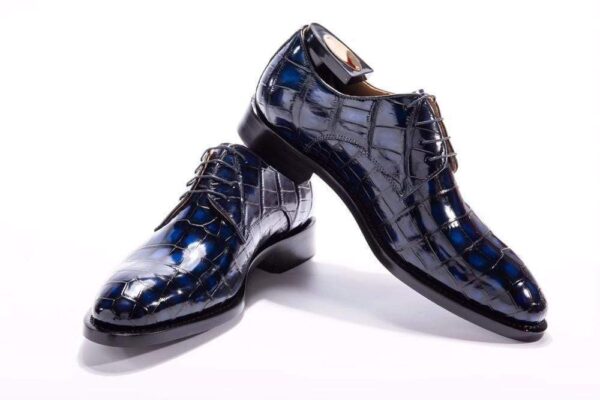 Handmade Men Crocodile Leather Lace-Up Shoes,Mens Dark Blue Crocodile Leather Dress Shoes - Image 5