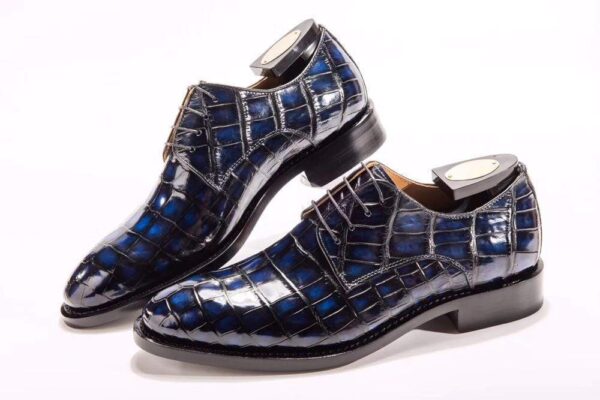 Handmade Men Crocodile Leather Lace-Up Shoes,Mens Dark Blue Crocodile Leather Dress Shoes - Image 9