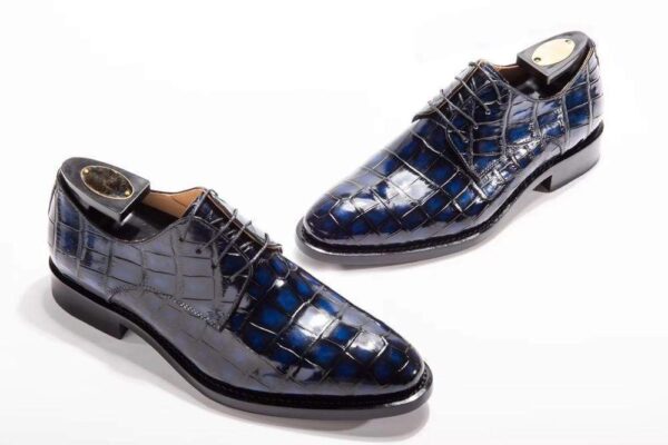 Handmade Men Crocodile Leather Lace-Up Shoes,Mens Dark Blue Crocodile Leather Dress Shoes - Image 6