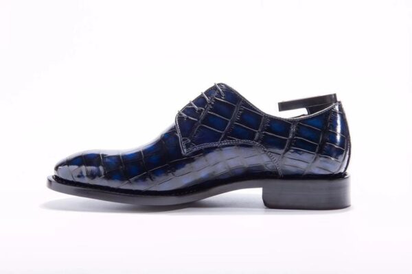 Handmade Men Crocodile Leather Lace-Up Shoes,Mens Dark Blue Crocodile Leather Dress Shoes - Image 7