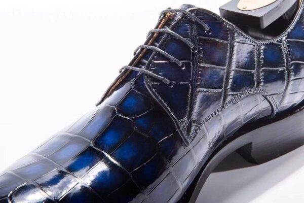 Handmade Men Crocodile Leather Lace-Up Shoes,Mens Dark Blue Crocodile Leather Dress Shoes - Image 8