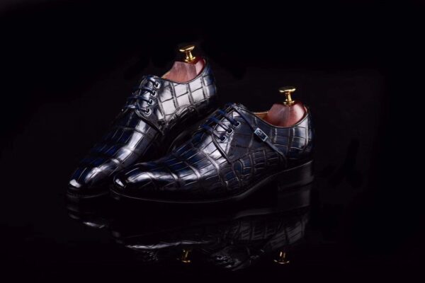 Lace-Up Shoes In Dark Blue Crocodile Skin Leather - Image 3