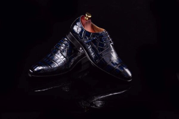 Lace-Up Shoes In Dark Blue Crocodile Skin Leather - Image 2