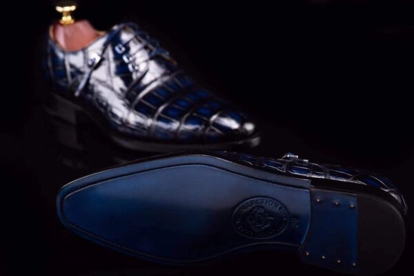 Lace-Up Shoes In Dark Blue Crocodile Skin Leather - Image 7