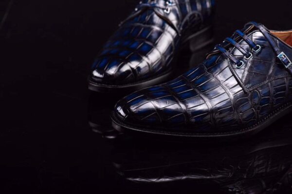 Lace-Up Shoes In Dark Blue Crocodile Skin Leather - Image 6