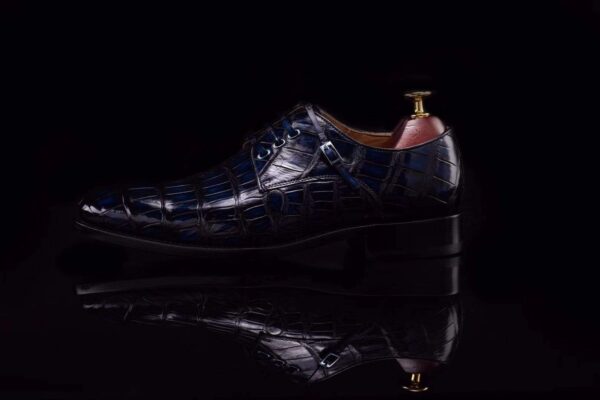 Lace-Up Shoes In Dark Blue Crocodile Skin Leather - Image 5