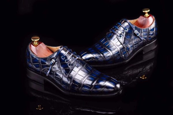 Lace-Up Shoes In Dark Blue Crocodile Skin Leather - Image 8