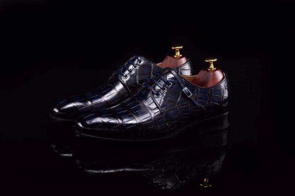 Lace-Up Shoes In Dark Blue Crocodile Skin Leather - Image 4