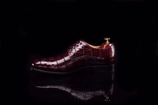 Lace-Up Shoes In Wine Red Crocodile Skin Leather - Image 6