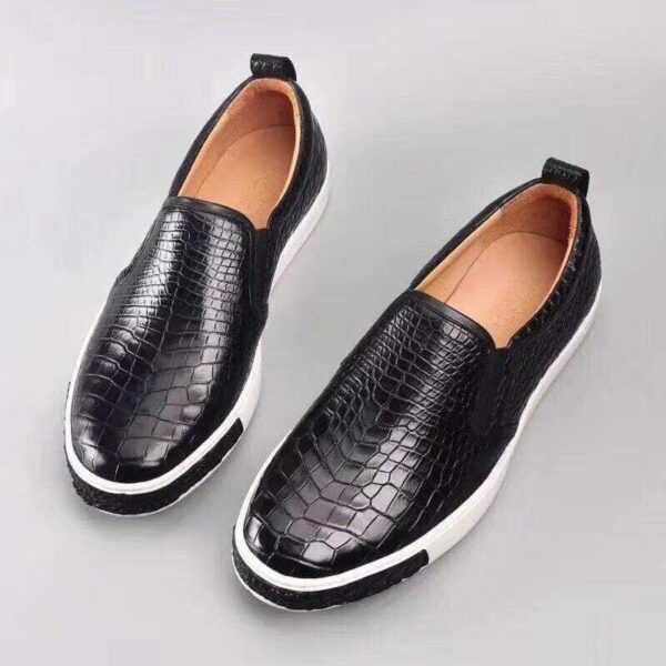 Men Crocodile Leather Driving Shoes  Slip on Platform Loafers Working Shoes