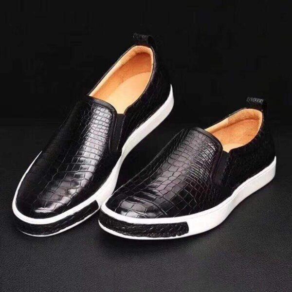 Men Crocodile Leather Driving Shoes  Slip on Platform Loafers Working Shoes - Image 4