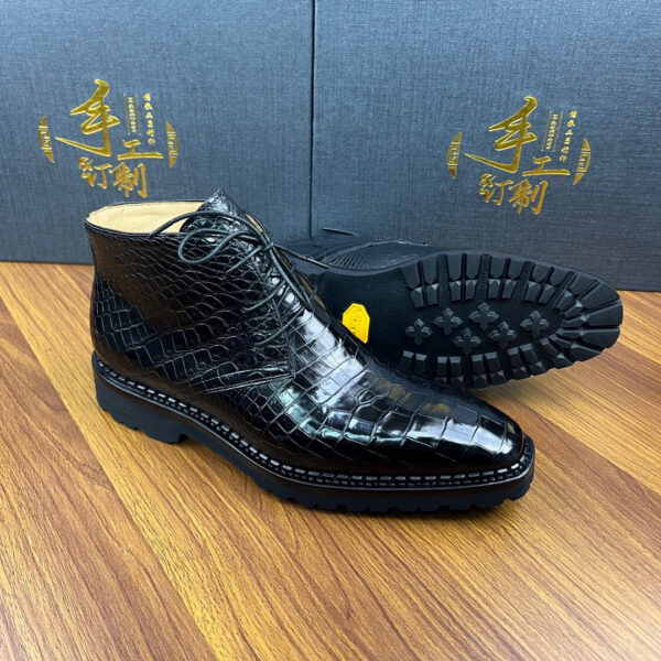 Men's Crocodile Leather Dress Shoes Lace Up Ankle Boots - Image 5