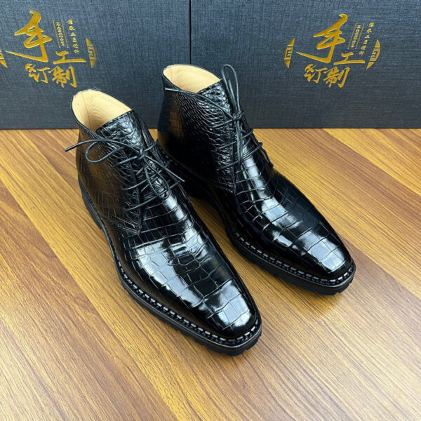 Men's Crocodile Leather Dress Shoes Lace Up Ankle Boots - Image 2