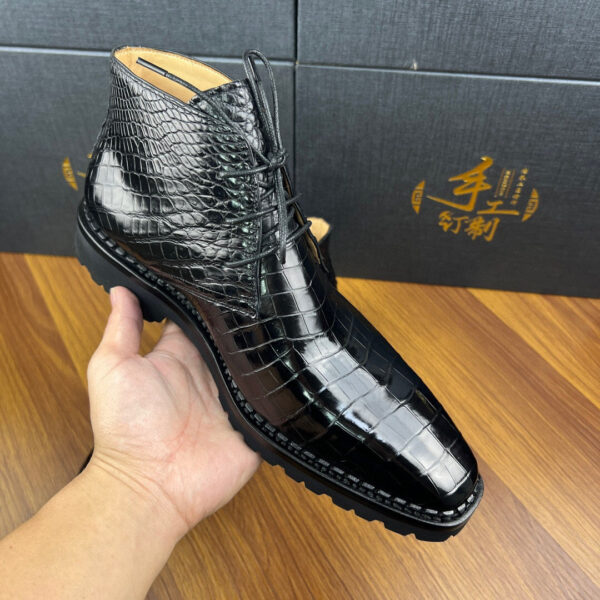 Men's Crocodile Leather Dress Shoes Lace Up Ankle Boots - Image 3