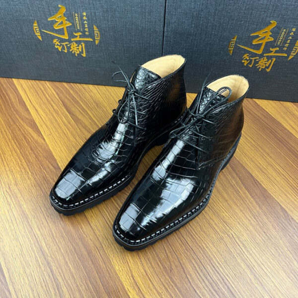 Men's Crocodile Leather Dress Shoes Lace Up Ankle Boots - Image 4