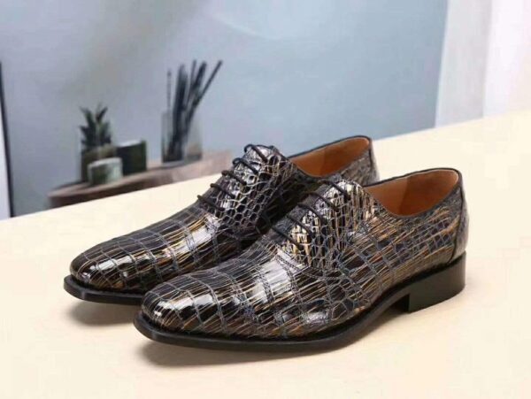 Men s Crocodile Leather Gold burnishes  Lace-Up Shoes ,Goodyear Sole - Image 2