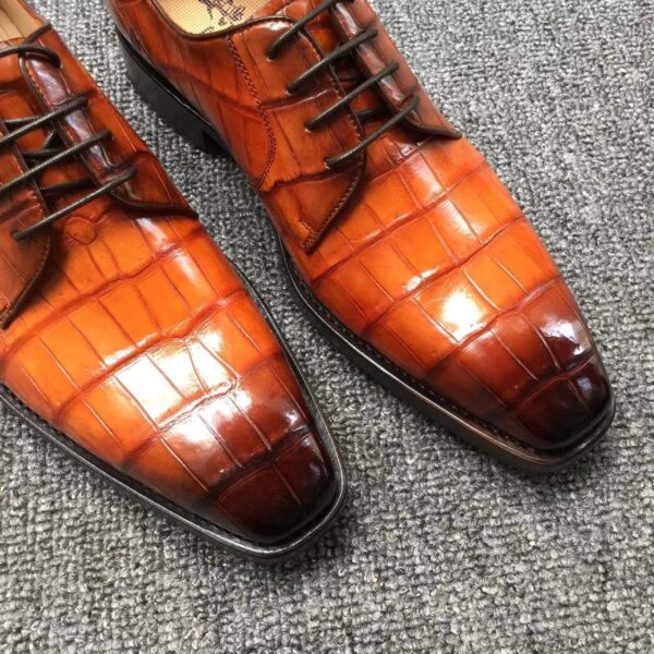 Men s Crocodile Leather Hand-Painted  Lace-Up Shoes ,Goodyear Sole - Image 9