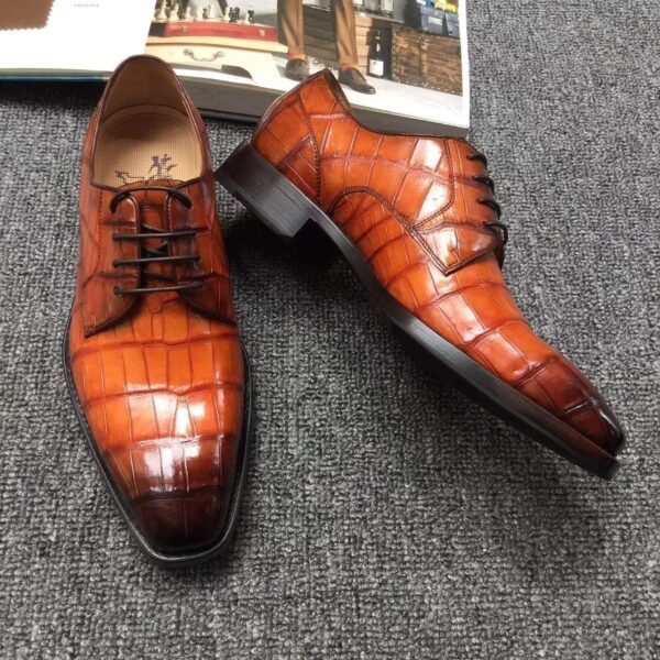 Men s Crocodile Leather Hand-Painted  Lace-Up Shoes ,Goodyear Sole - Image 7