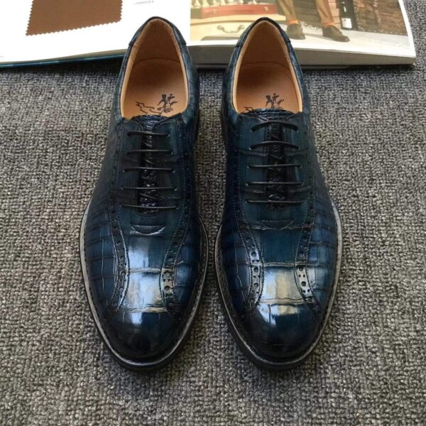 Men s Crocodile Leather Hand-Painted  Lace-Up Shoes ,Goodyear Welted  Brogue Shoes - Image 2