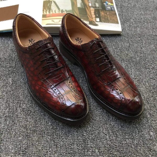 Men s Crocodile Leather Hand-Painted  Lace-Up Shoes ,Goodyear Welted  Brogue Shoes - Image 5