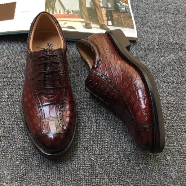 Men s Crocodile Leather Hand-Painted  Lace-Up Shoes ,Goodyear Welted  Brogue Shoes - Image 7