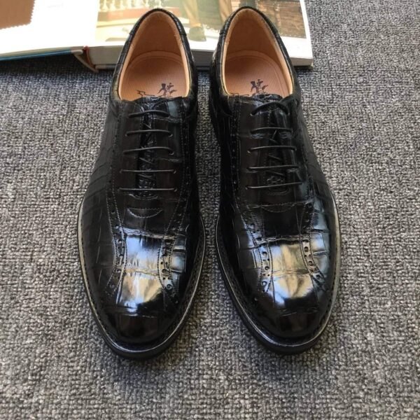 Men s Crocodile Leather Hand-Painted  Lace-Up Shoes ,Goodyear Welted  Brogue Shoes - Image 3