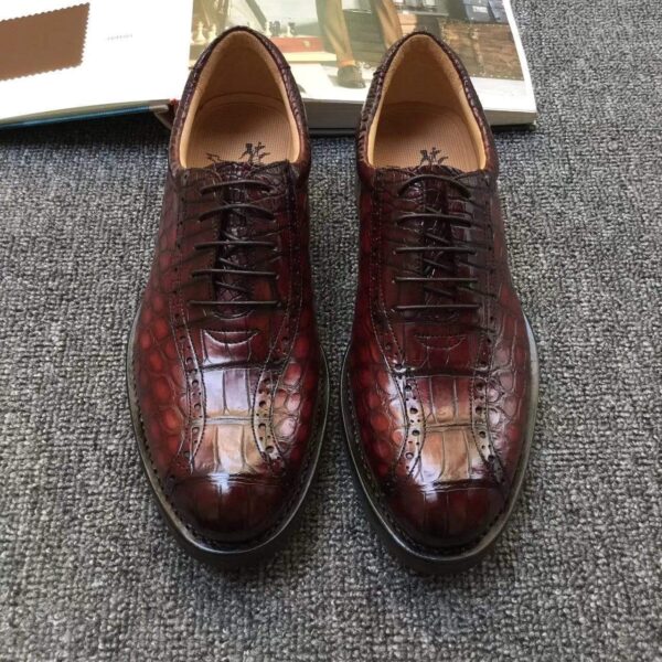 Men s Crocodile Leather Hand-Painted  Lace-Up Shoes ,Goodyear Welted  Brogue Shoes - Image 4