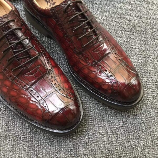 Men s Crocodile Leather Hand-Painted  Lace-Up Shoes ,Goodyear Welted  Brogue Shoes - Image 9