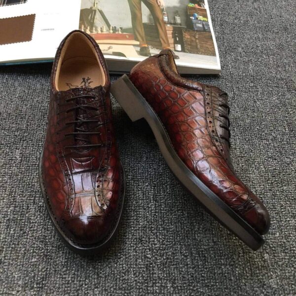 Men s Crocodile Leather Hand-Painted  Lace-Up Shoes ,Goodyear Welted  Brogue Shoes - Image 6