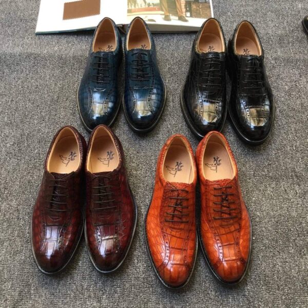 Men s Crocodile Leather Hand-Painted  Lace-Up Shoes ,Goodyear Welted  Brogue Shoes