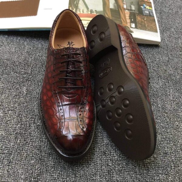 Men s Crocodile Leather Hand-Painted  Lace-Up Shoes ,Goodyear Welted  Brogue Shoes - Image 8