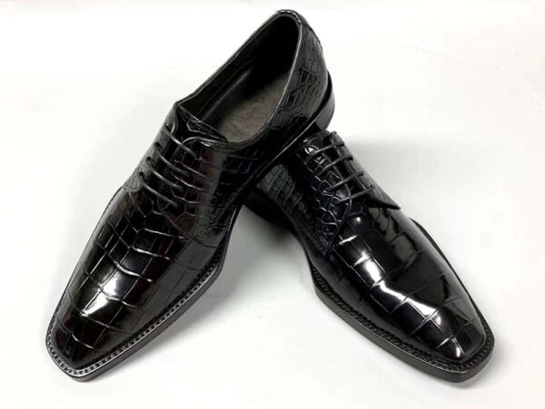 Men's Crocodile Leather Lace-up Dress Shoes Square Toe Black Business Mens Shoes Free Shipping Size38-44 - Image 3