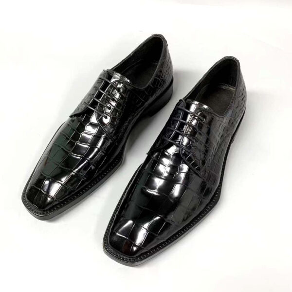 Men's Crocodile Leather Lace-up Dress Shoes Square Toe Black Business Mens Shoes Free Shipping Size38-44 - Image 6