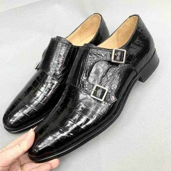 Men's Crocodile Leather Monk Strap Business Dress Shoes - Image 8