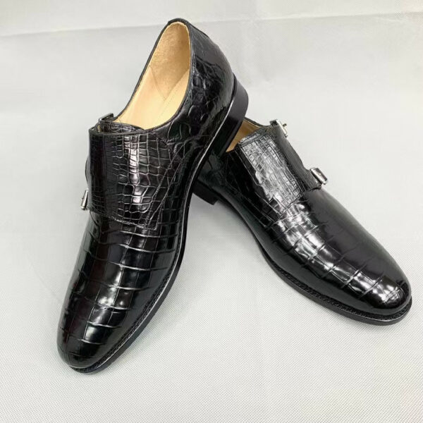 Men's Crocodile Leather Monk Strap Business Dress Shoes - Image 4