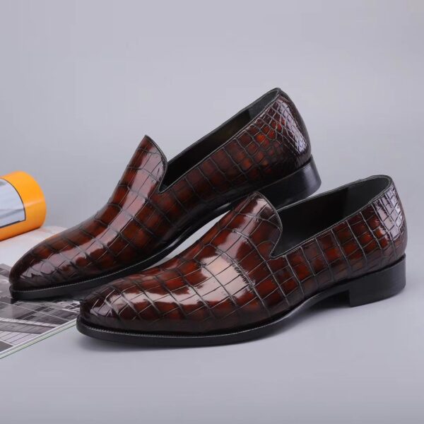 Men's Slip On Loafer Shoes, Genuine Crocodile Leather Casual Dress Shoes Vintage Brown - Image 2